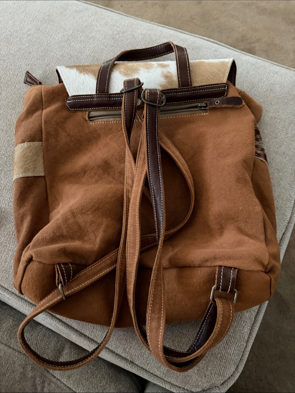Myra Bag Brown/Tan/Blue Southwestern Sunflower Accent Backpack - Picture 2 of 5